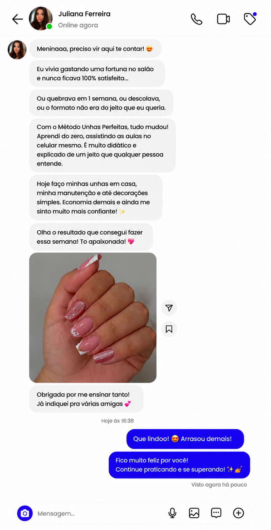 Depoimento de aluna do Método Unhas Perfeitas